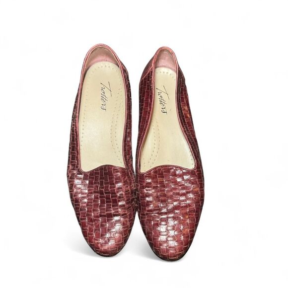 Trotters Women’s Size 8 Loafers Burgundy Woven Leather Slip-On Comfort Flats - Picture 1 of 8
